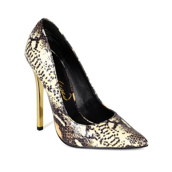 Privileged CB11 Women Snakeskin Leatherette Pointy Toe Metallic Stiletto Pump