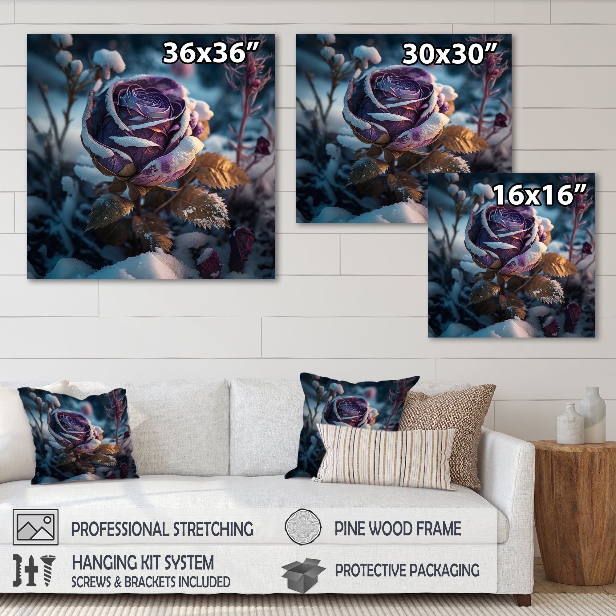 Designart A Blooming Purple Roses Flower In Winter Canvas Wall Art