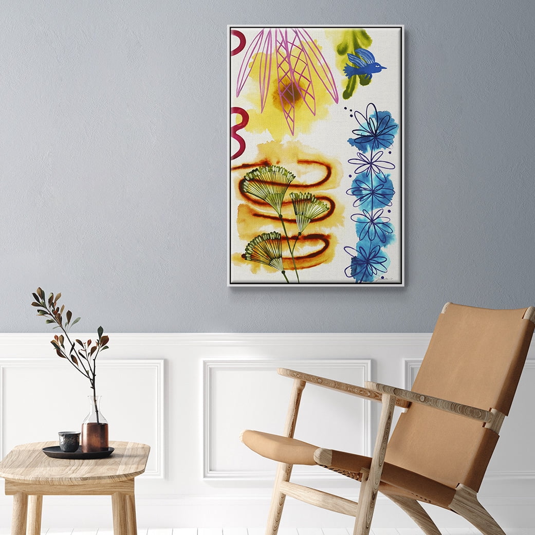 Flower Power I Framed Premium Gallery Wrapped Canvas - Ready to Hang - 27 x 41 - White Floating Frame