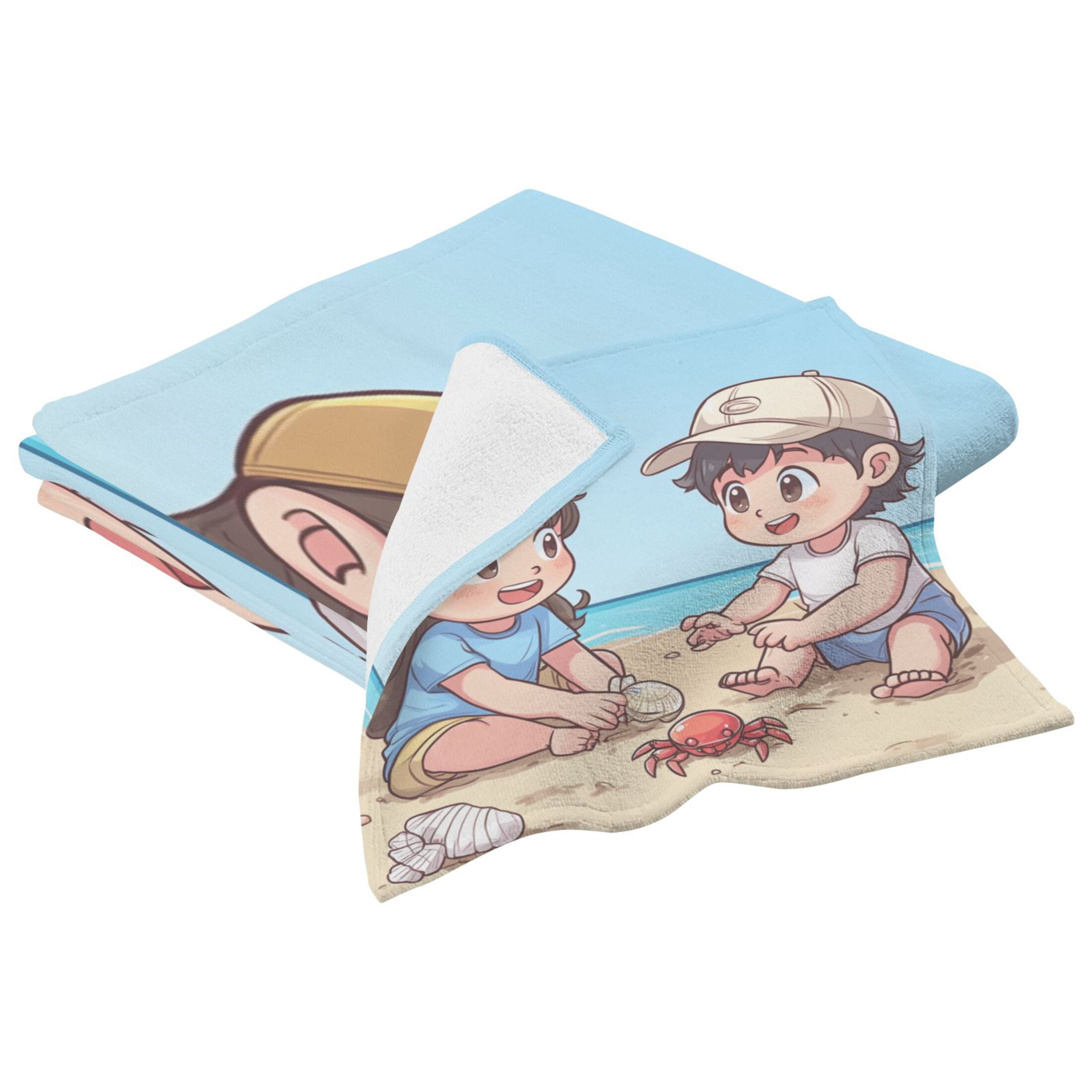 Children's Beach 2 Piece Cotton Bath and Face Towel Set Soft and Absorbent, for Beach Pool Bathroom