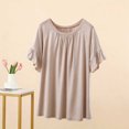 thumbnail image 5 of ClodeEU Women's Modal Crew Neck Ruffle Trim Short Sleeve T-Shirt,Loose Solid Color Casual Summer Top Beige,Women's Plus L, 5 of 5