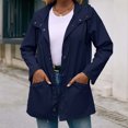 thumbnail image 5 of Lovskoo Rain Jackets for Women Waterproof Button Hooded Raincoat Windbreaker Long Sleeve Outdoor Trench Coats Tops Navy, 5 of 7