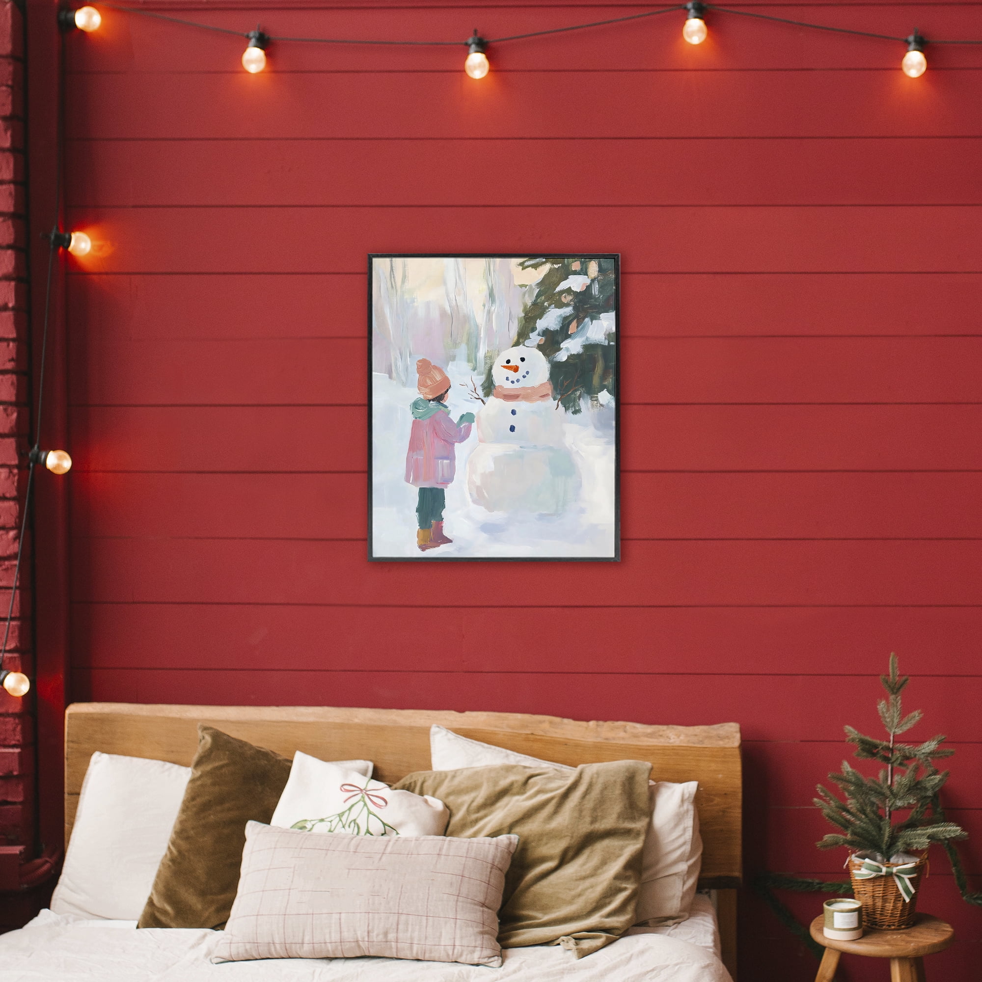 Stupell Industries Girl & Snowman in Winter Black Framed Giclee Art, design by The Prints Vibe