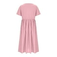 thumbnail image 6 of Spazoro Little and Big Girls A-line Dresses, Solid Color Round Neck Short Sleeve Comfortable Casual Dresses for Girls Pink Size 13-14T, 6 of 7