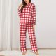 thumbnail image 2 of Fotbe Red Checkboard Conjunto de Pijama de Manga Larga para Mujer con Estampado, Ropa de Dormir de 2 Piezas, Conjunto de Casa Suave y Cómodo con Bolsillos-Medium, 2 of 7