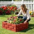 thumbnail image 6 of Elapind Imitation Stone Garden Fence, Faux Stone Retaining Wall Look Garden Bricks Border with Ground Stakes, 17.7 X 11.6 in Plastic Edging Blocks for Flower Beds, Lawn, Mulch,Wine, 6 of 7