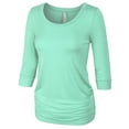 thumbnail image 2 of KOGMO Womens 3/4 Sleeve Solid Basic Drape Top Side Shirring Tunic (S-3X), 2 of 7