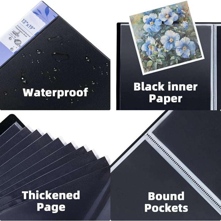 13x19 Art Portfolio Folder with Plastic Sleeves, 24-Pocket