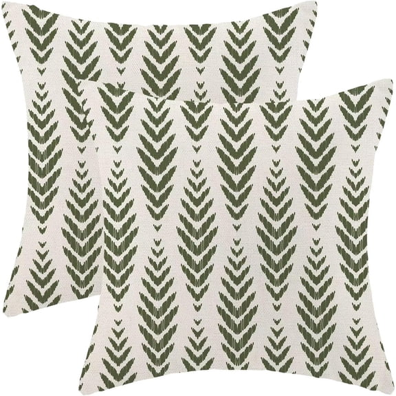 Green Stripe Throw Pillow Covers 18x18 Inch Set of 2, Outdoor Boho Leaf Decoration Throw Pillow Covers Decorative Rhombus Outdoor Cushion Cover for Sofa Couch Farmhouse Room Bed Decor