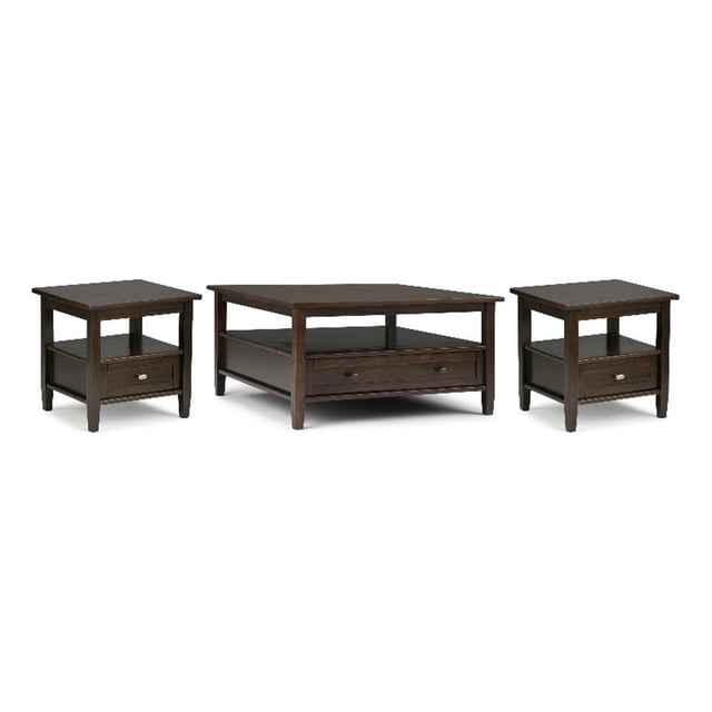 Table Basse en Bois Warm Shaker 36 Pouces L. 1 Table et 20 Pouces L. 2 Tables d'Appoint en Brun Tabac