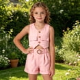thumbnail image 5 of Gyexs 3T Girls Clothing Sets Button Down Sleeveless Vest Tops Elastic Waist Short Sets with Belts Casual Loose #09 Pink 3-4 Years, 5 of 7