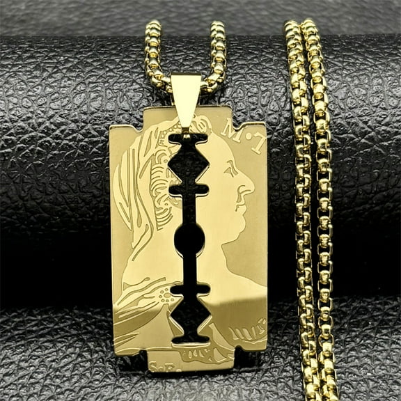 Man Blade Razor Shape 14K Yellow Gold Pendant for Women Men Golden Color Male Chain Necklace Jewelry