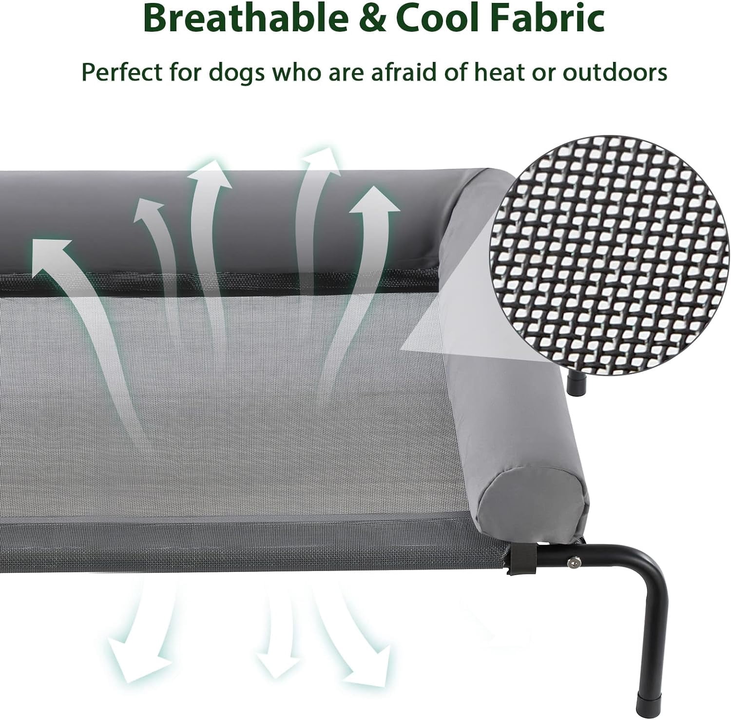 Large Elevated Cooling Dog Bed, Breathable Mesh, Metal Frame, 36x26x8 inches, 75 lbs Capacity, Caramel