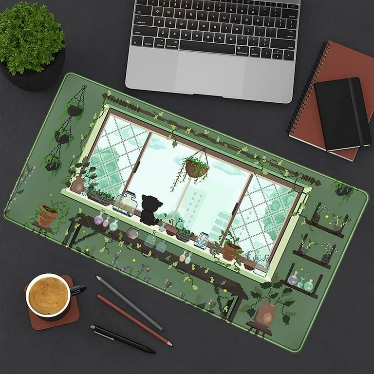  Kawaii Desk Pad Anime Cat Green Plant Gaming XL Mouse