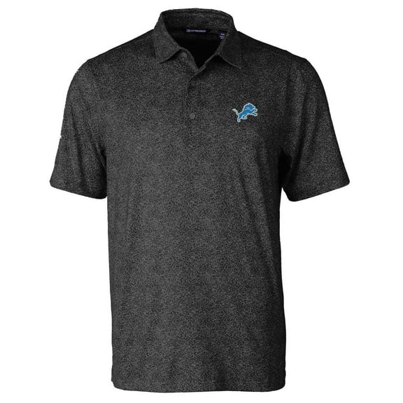 Men's Cutter & Buck Black Detroit Lions Pike Constellation Print Stretch Polo