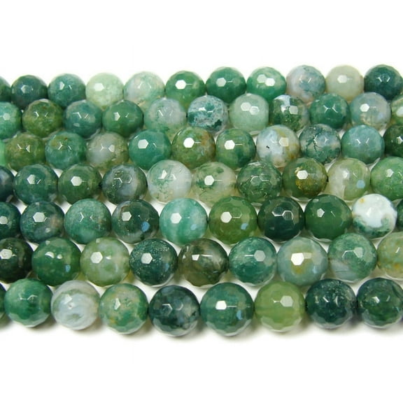 8mm 15.5 Inches Moss Opal Faceted Round Beads Genuine Gemstone Natural Jewelry Making