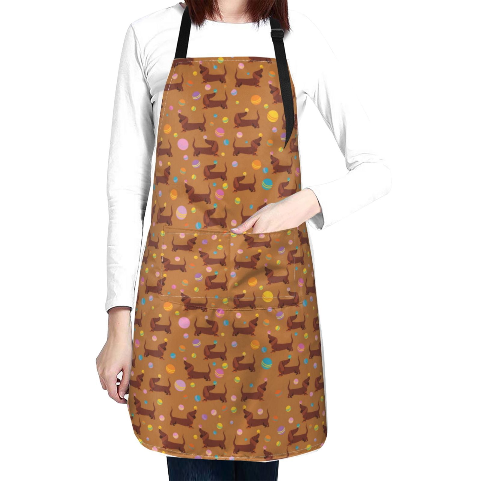 Kdxio Dachshund And Ball Apron with Pockets Adjustable Kitchen Aprons for Men Women Waterproof Aprons for Cooking,Drawing,Crafting, Baking Household Cleaning
