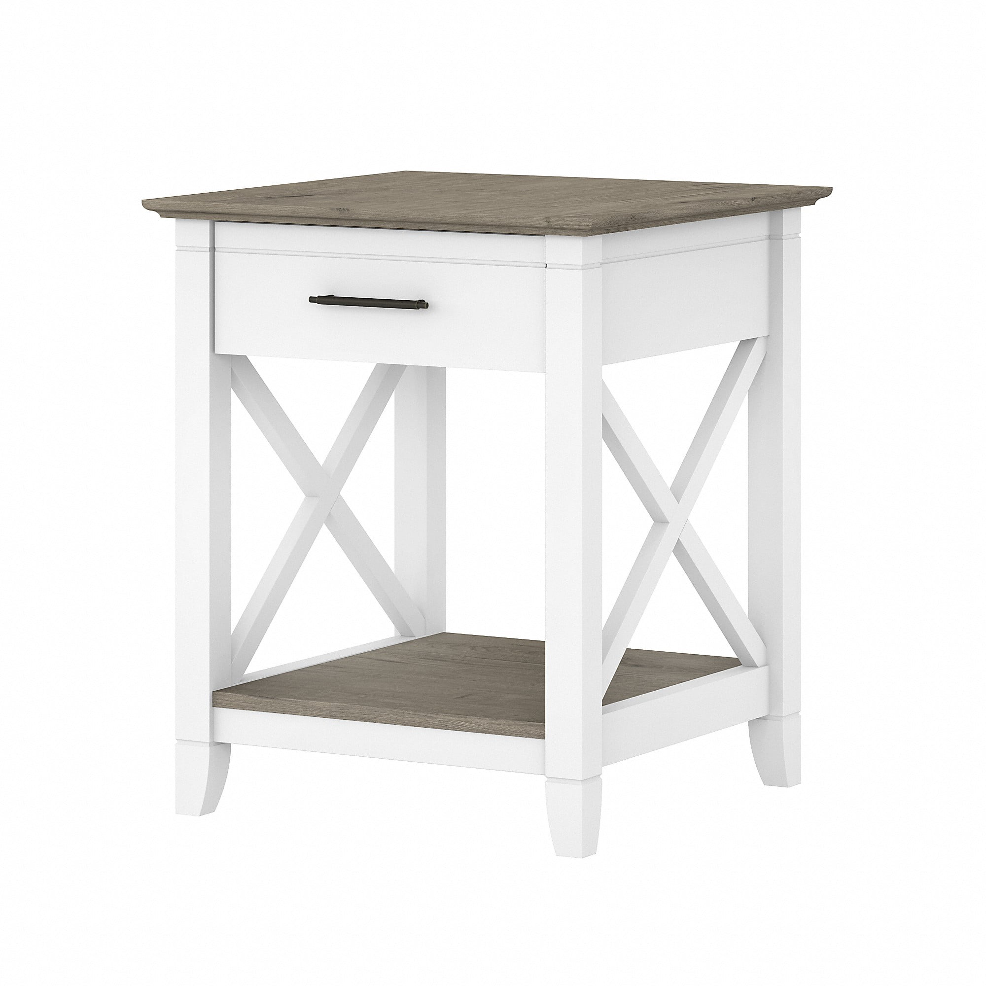 Bush Furniture Key West End Table with Storage in Pure White and