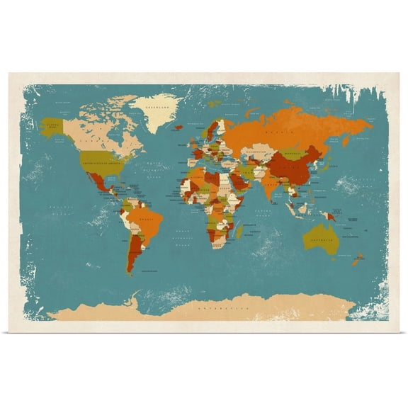 Great BIG Canvas | Rolled Michael Tompsett Poster Print entitled Retro Political Map of the World