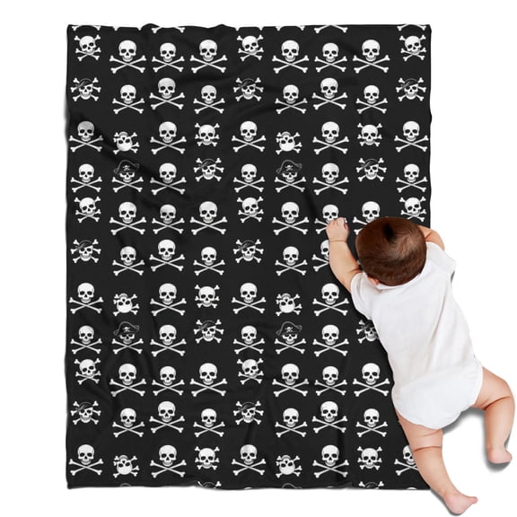 Black White Skull Cross Pattern Blanket,Comfortable Soft Flannel Throw Blanket,All Season,Warm Lightweight Blankets for Sofa Bed Couch Living Room Chair,30"x40"