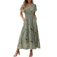 thumbnail image 1 of Vestido largo ANRABESS con estampado floral, cuello en V, manga corta, gasa, 1 of 6