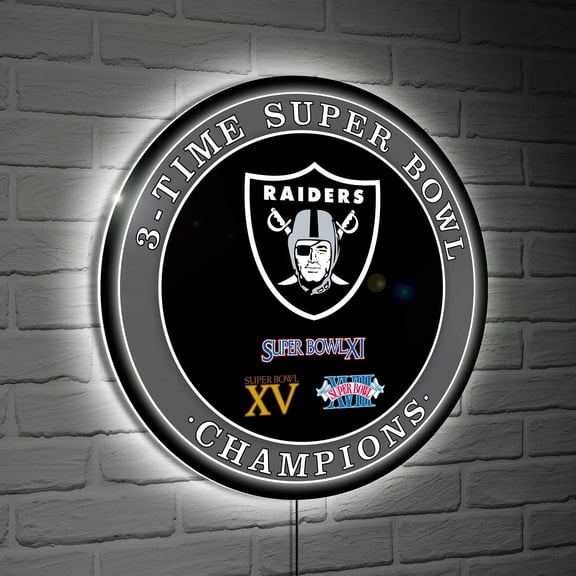 Las Vegas Raiders Three-Time Super Bowl Champions XL Round LED Wall Sign