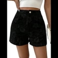 thumbnail image 2 of Shorts Bohemios de Verano con Cintura Alta y Bolsillo para Mujer, de Jacquard Floral Negro XXL, 2 of 8