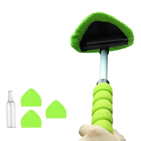 Windshield Cleaning Tool Microfiber Car Window Cleaner with 4 Reusable and Washable Microfiber Pads and Extendable Handle