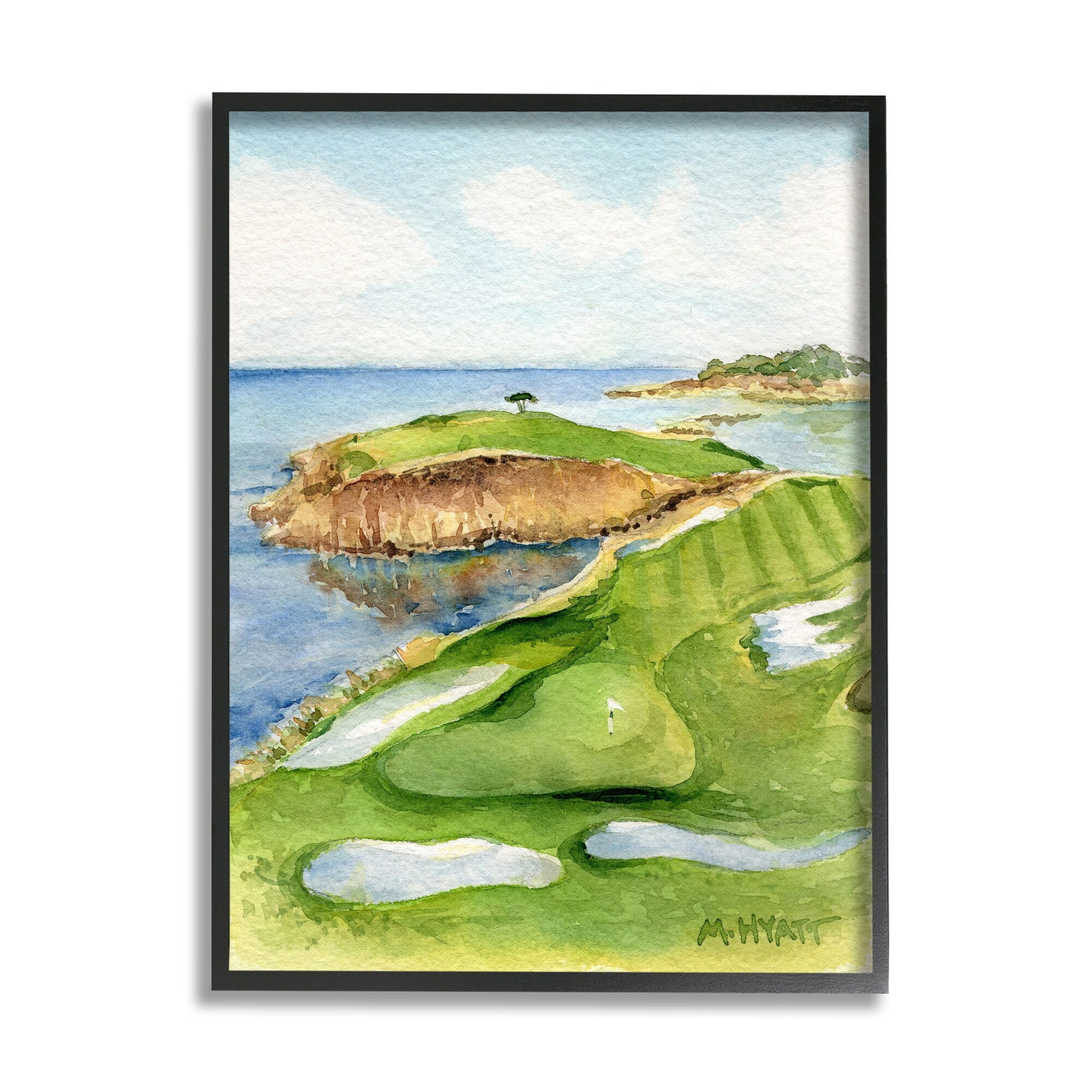 Stupell Industries Pebble Beach Cliffside Golf Course Soft Watercolor Grey Framed, 11 x 14, Design by Melissa Hyatt LLC