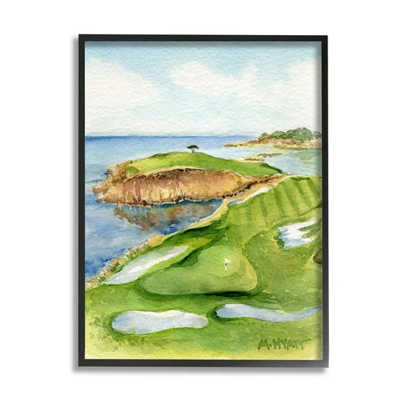 Stupell Industries Pebble Beach Cliffside Golf Course Soft Watercolor Black Framed, 11 x 14, Design by Melissa Hyatt LLC