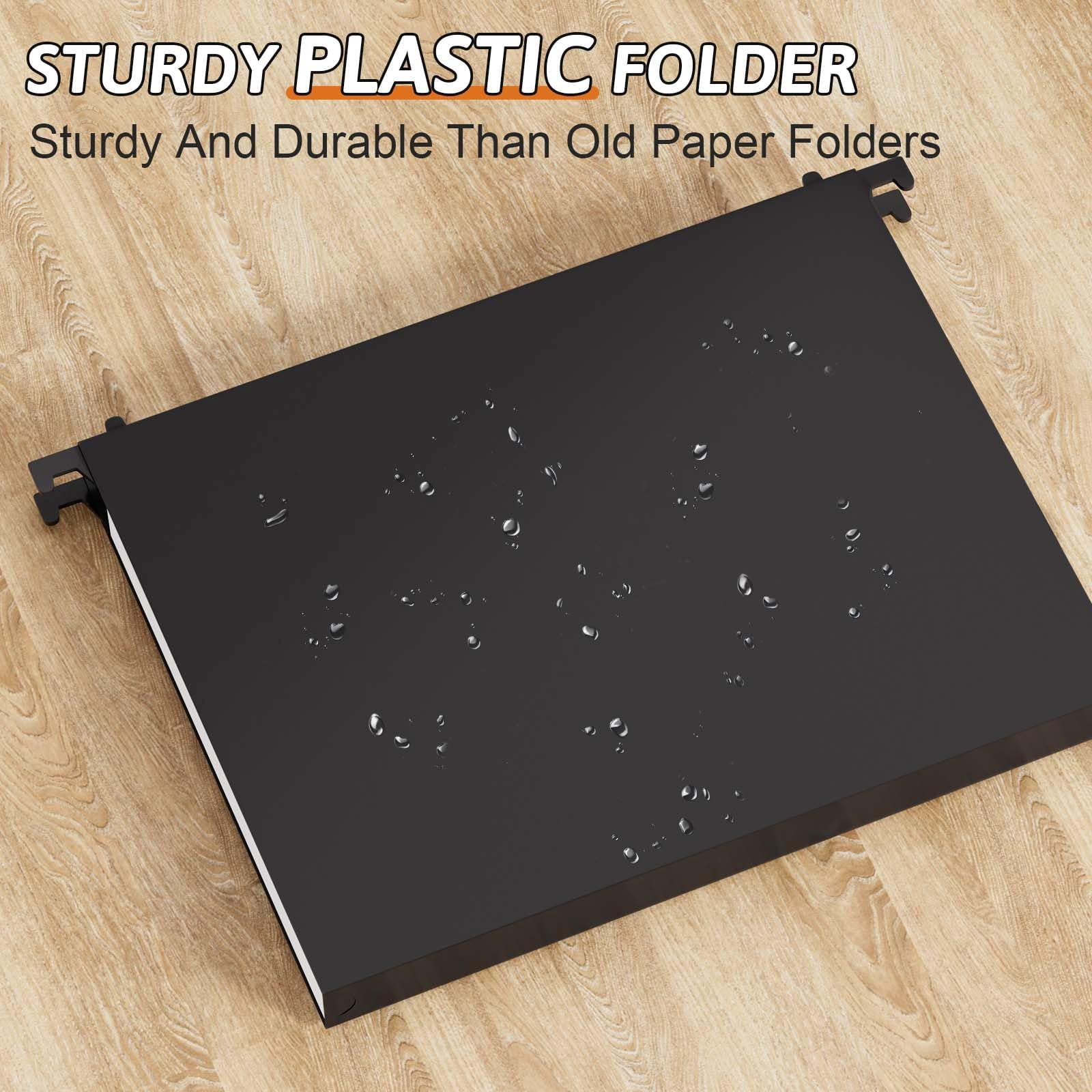 Plastic Hanging File Folders Letter Size 12 Pack Reinforced 1" Expanding Heavy Duty Organizer Files Black Hang With Tabs Durable Filing Cabinet For Office School Home