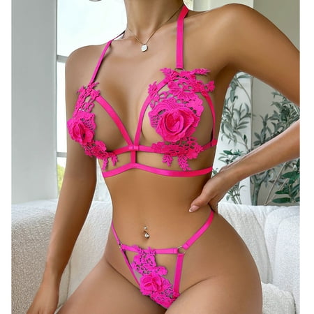Limited Time Savings  Women s Swimsuit  One-Piece Swimsuit  Bikini Lace-Up Swimsuit  Two-Piece Set  Trendy Beachwear for Women | Sopatenor  Hot Pink L