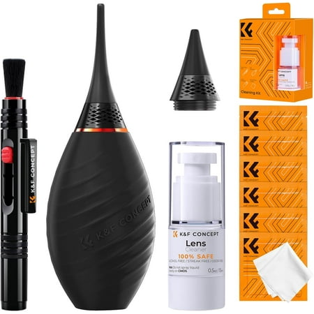 10-in-1 Camera Lens Cleaning Kit for DSLR Camera Lens Filter Cell Phones with Advanced Silicone Air Blower*1+Short Nozzle*1+Long Nozzle*1+Cleaning Cloth*6+Cleaning Pen*1+15ML Cleaner*1