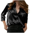 thumbnail image 3 of Jsaierl Silk Satin Cardigans for Women 3/4 Sleeve Plus Size Button Down Open Front Shirts Fashion Solid Ladies Blouses Going Out Elegant Tunic Tops S-2XL, 3 of 9