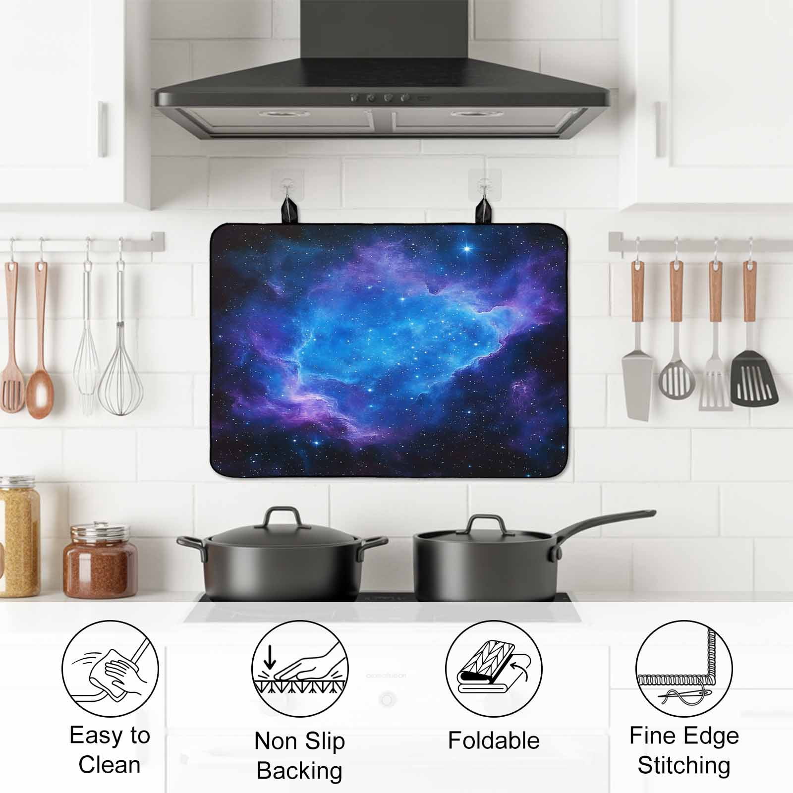 Blue Purple Stove Top Cover for Electric Stove, Heat-proof & Non Slip Glass Top Stove Cover Protector, Modern Abstract Night Sky Stars Kitchen Flat Cooktop Rubber Mat 24x21 Inches