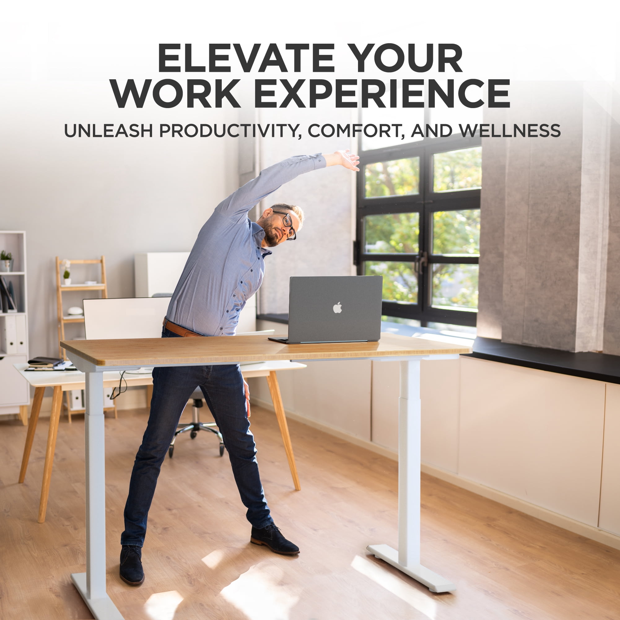 Rise Up 60x30” Bamboo  Solid Top Electric Standing Desk | One-Piece Memory Desktop Dual Motor Adjustable Height Desk 24–49” Ergonomic Sit Stand Workstation