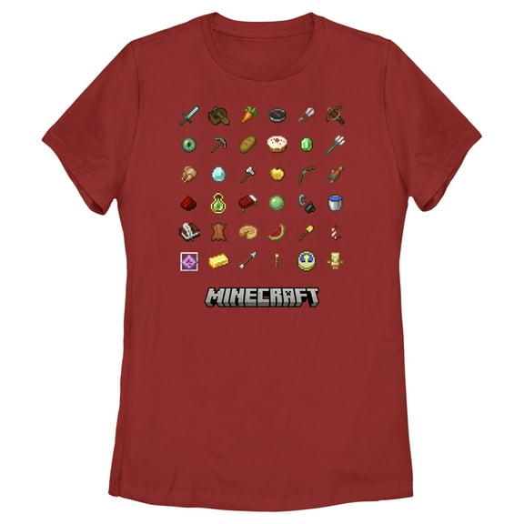 Women's Minecraft Item Collection  Graphic Tee Red Small