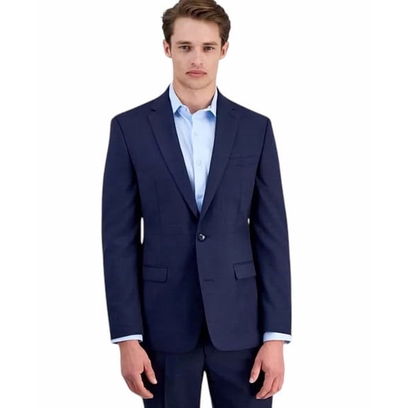 Bar Iii Mens Slim fit Wool Suit Jacket Blazer 38 S Navy Blue Plaid