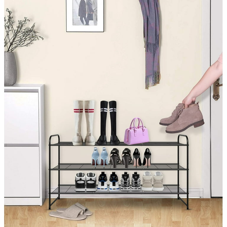 3 Tier Shoe Rack for Closet Stackable Wide Shoe Shelf Storage