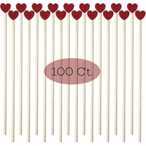 Duslogis 100 Pieces 6Inch Rock Candy Sticks with Heart-Shaped Wooden Sticks Wood Cake Sticks Drink Stirrer Sticks for Lollipop Coffee Appetizer Skewers (Red)