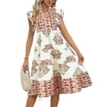 thumbnail image 2 of Warop Womens Summer Boho Floral Print Midi Dress V-Neck Ruffle Sleeve A Line Casual Beach Dress, 2 of 7