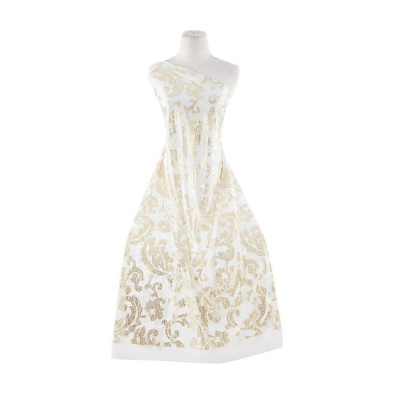 Zelouf Scroll Wallpaper Foil On Mjc  , Sewing, DIY, Crafts Fabric by the Yard, Ivory/gold, 3 Yard