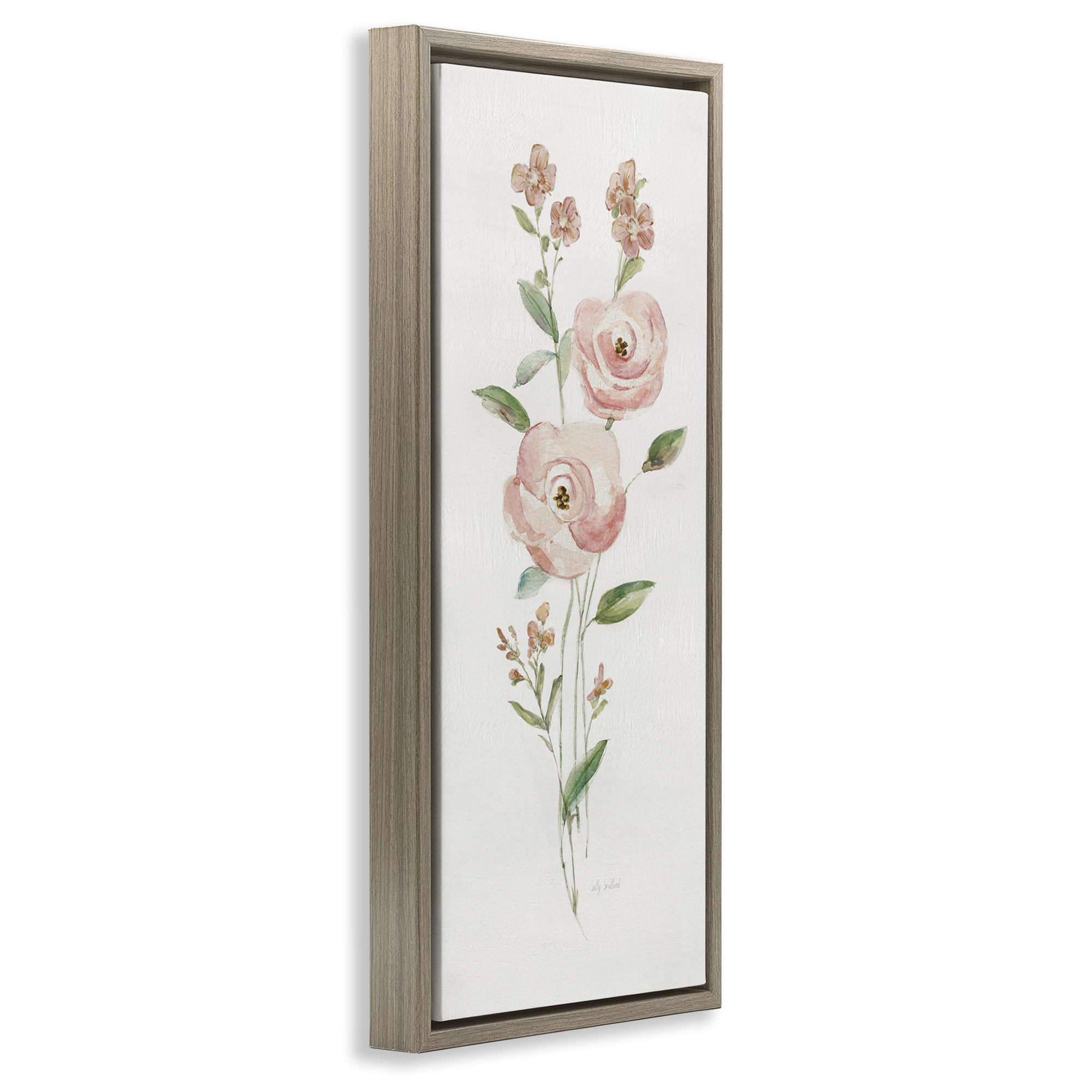 Stupell Industries Soft Rose Sprigs Botanical & Floral Painting Brown Floater Framed Art Print Wall Art, 15 x 31