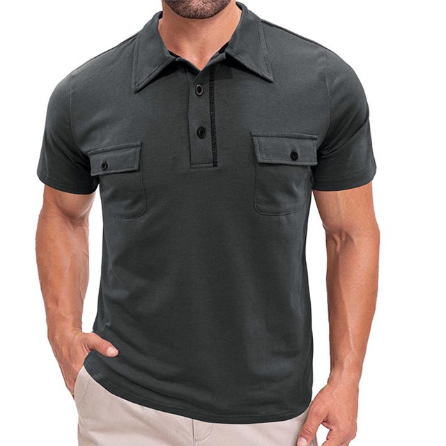 Styesk T-Shirts pour Homme Hommes Manches Courtes Musclé Robuste Basique Blouse de Couleur Unie T-Shirt Manches Courtes Col Rabattu Blouse Chemise