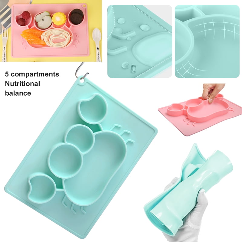 LNKOO Baby Suction Silicone Plate, Portable Silicone Divided Placemat