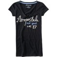 thumbnail image 1 of Aeropostale - Camiseta gráfica para mujer con cuello en V y manga Est 87, color negro, talla mediana, 1 of 1