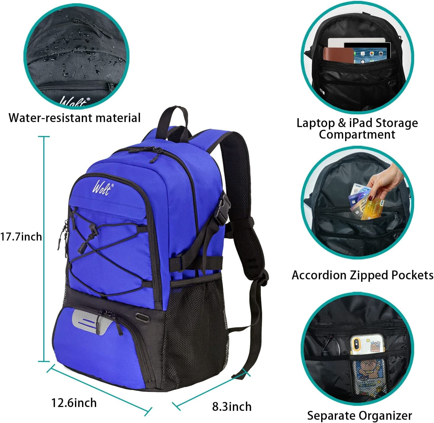 WOLT Blue Basketball Bag Backpack Bag for Men--Best Accessories Gym Daily Use 1 Pack
