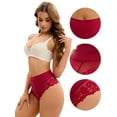 thumbnail image 3 of DARING DIVA Women's High-Waisted Underwear Thong Briefs Lace Trim Panties Wine Red L, 3 of 6