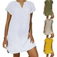 thumbnail image 1 of Robes Grande Taille Été T-Shirt Robes Débardeur Col en V Manches Courtes Robe Grande Taille Été Robe Blanche TG, 1 of 6