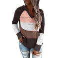 thumbnail image 2 of Gibobby Suéter de Punto mujer Casual Patchwork cuello en V manga larga con capucha suéter blusa Tops (Marrón, S), 2 of 5